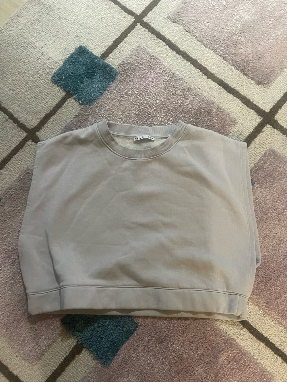Zara Sleeveless Crewneck Sweatshirt Top in Light Taupe
